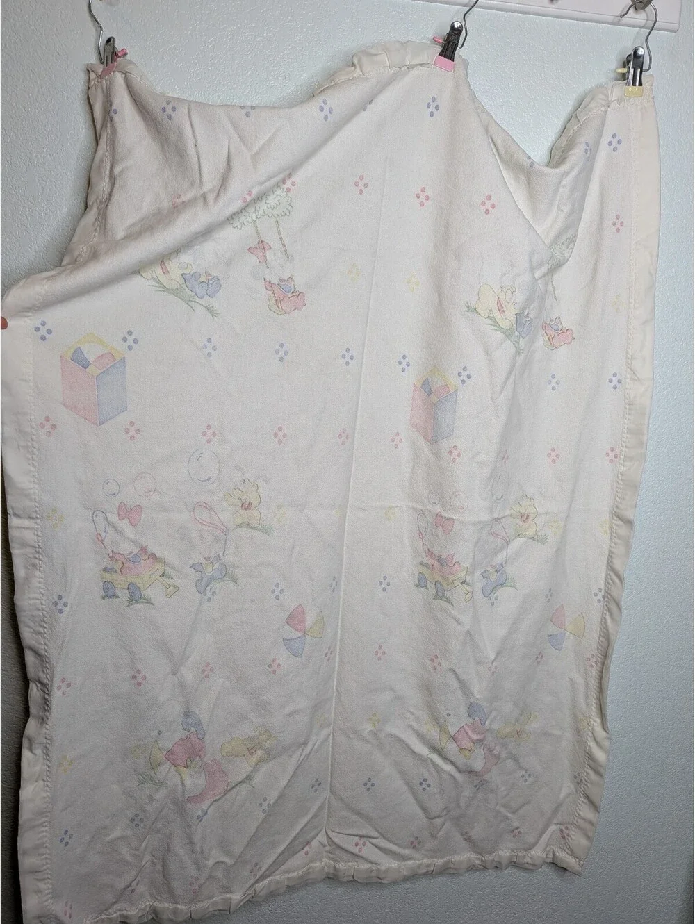 Vintage 1984 Disney Baby Mickey Minnie Pluto White Crib Blanket